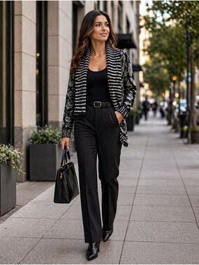 OLIVE STREET Black & White Marled Aztec Shawl Collar Women's Cardigan Sweater XL